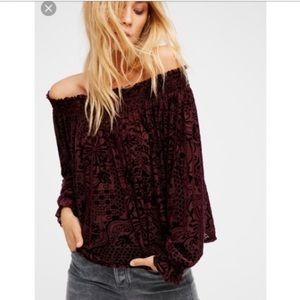 Free people plum velvet off the shoulder blouse